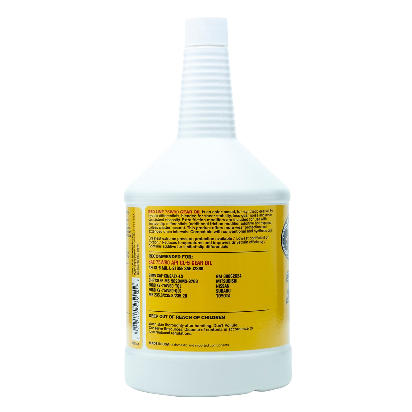 RedLine:  75W90 GL-5 Gear Oil - quart
