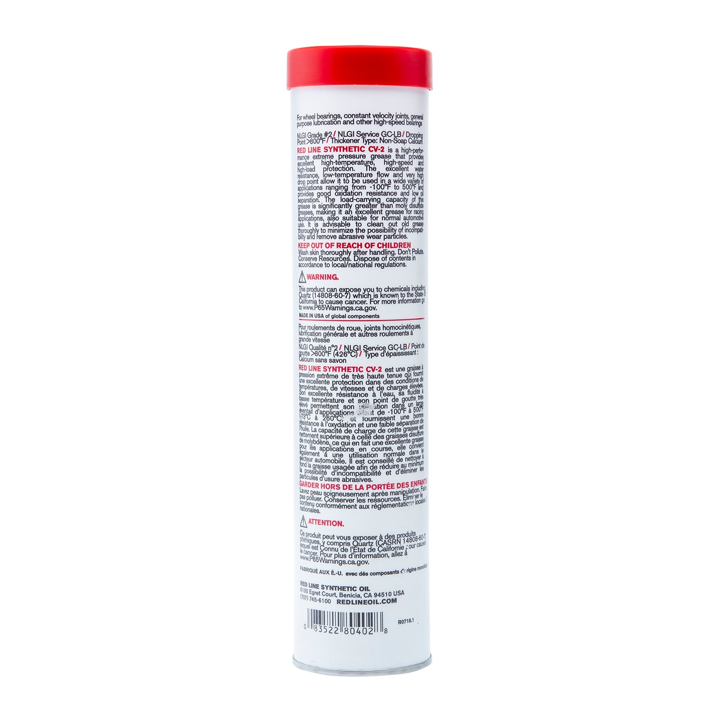 RedLine: CV-2 Grease with Moly - 14oz Tube