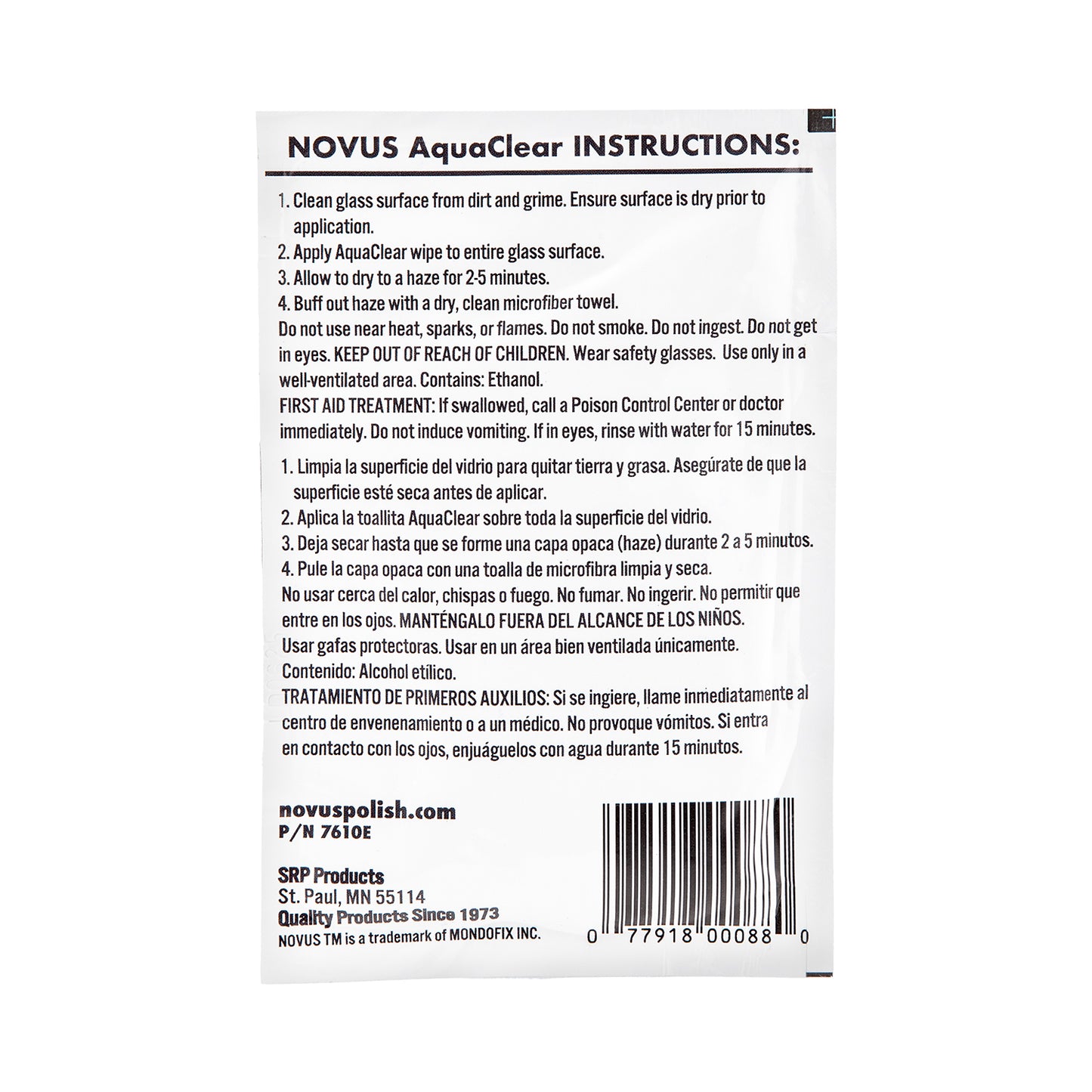 NOVUS Polish AquaClear - Glass Water Repellent Wipe