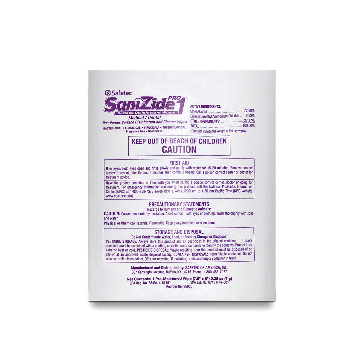 SafeTec - SaniZide Pro 1® Surface Disinfectant Wipes - 50ct.