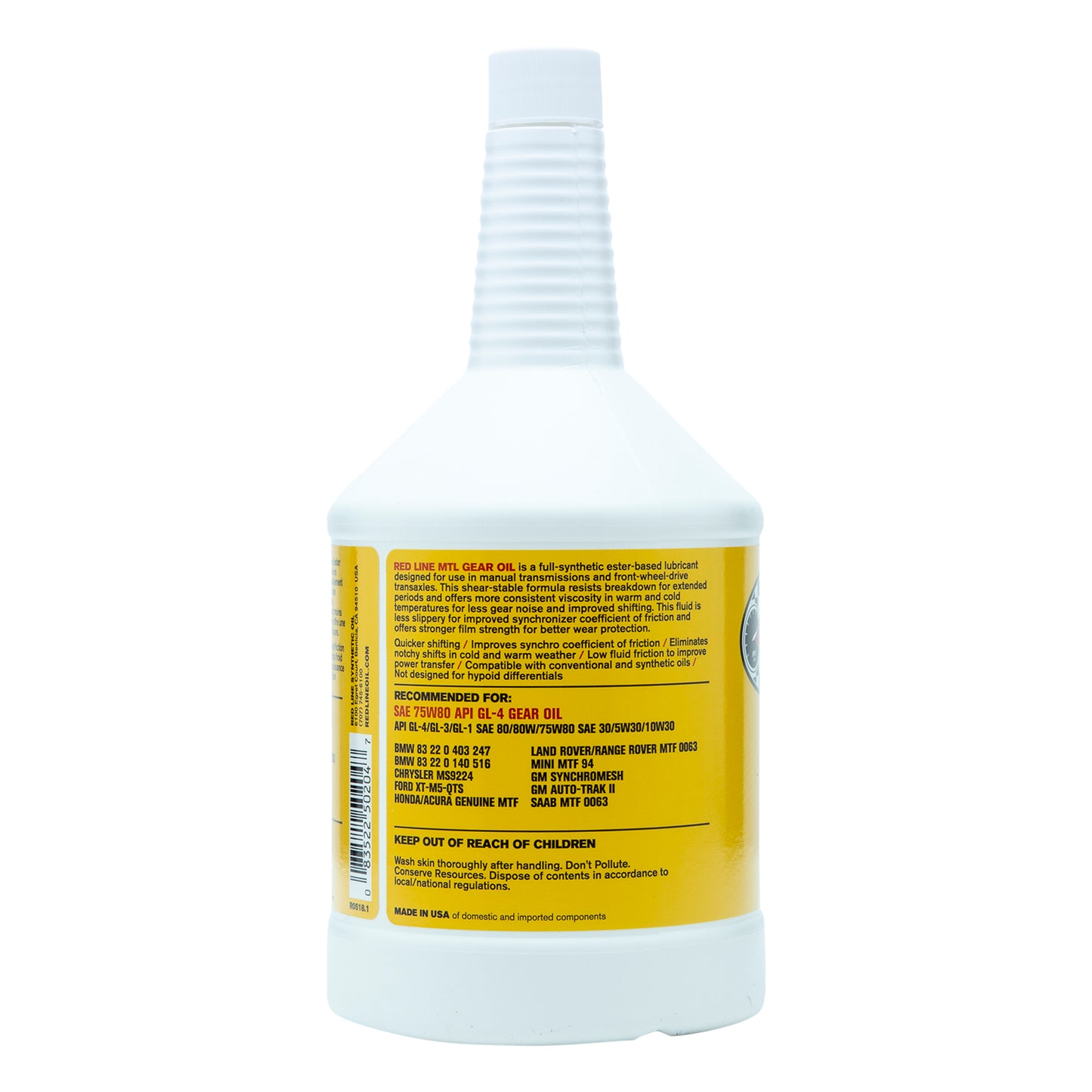 RedLine: MTL 75W80 GL-4 - 1quart
