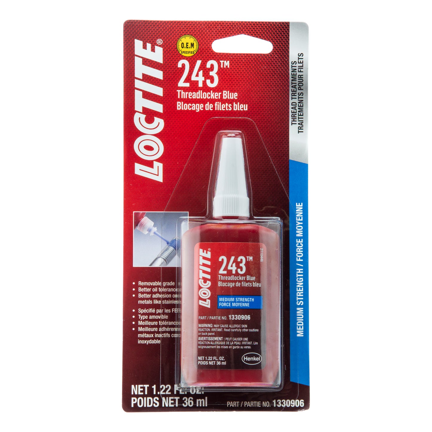 Loctite 243 Blue Medium Strength Threadlocker - 36 ML